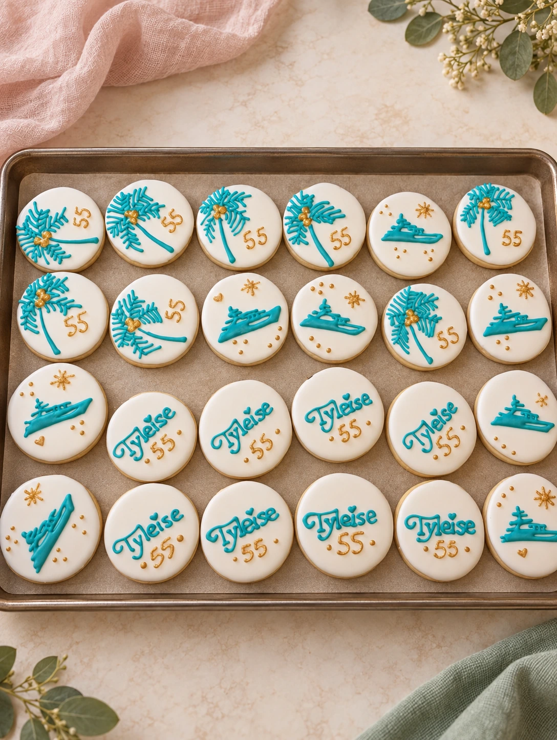 Yacht and palm-tree milestone cookie set